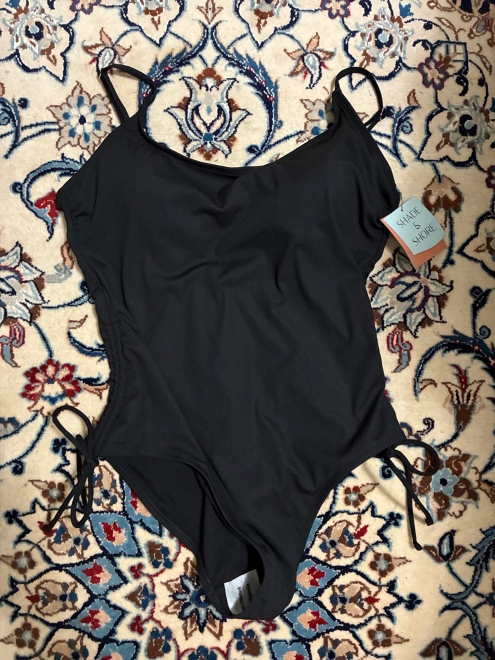 Shade & Shore Black One-Piece Swimsuit with Side Ties, L